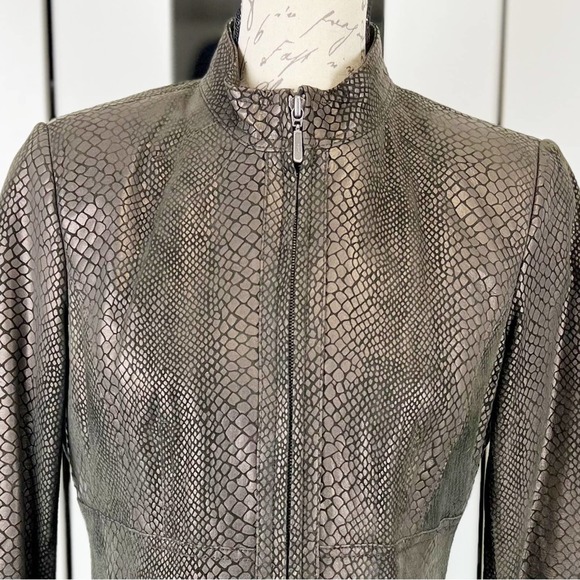 Alfani Leather Moto Jacket Snake Embossed Print - Picture 3 of 10